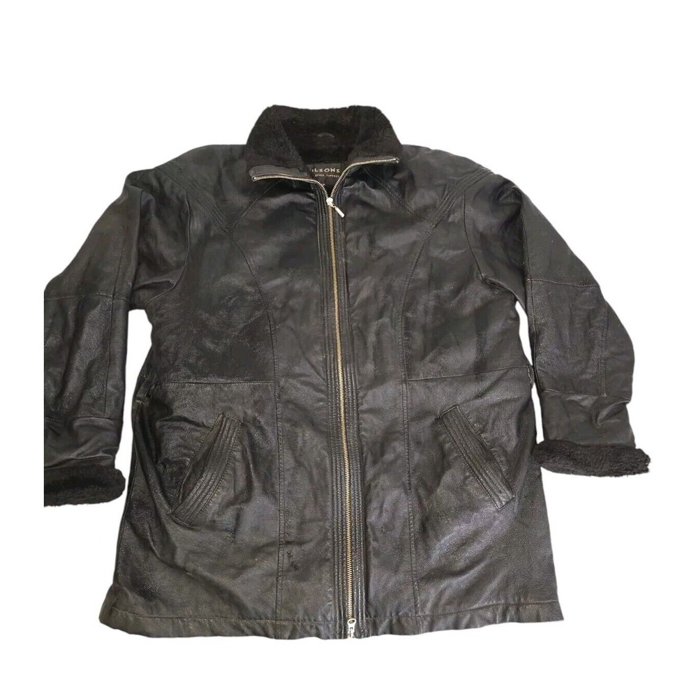 Wilsons Leather Womens Leather Coat Size Large Faux Fur Trim